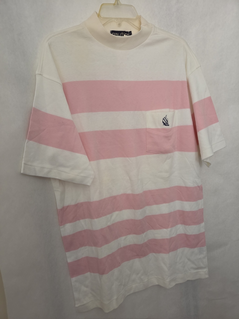 Deadstock NWT Vintage Nautica White & Pink Horizontal Stripe Pocket Tee